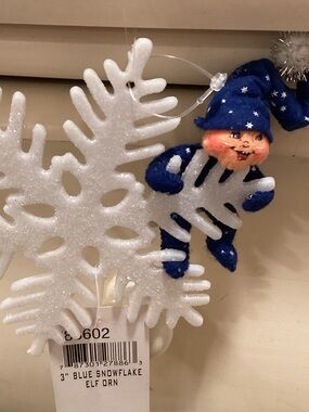 VTG 3” Blue Snowflake Elf Ornament NWTS RARE